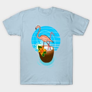 flamingo in a coconut in the tropics T-Shirt